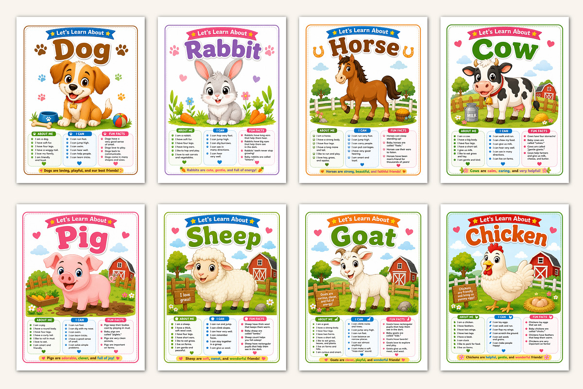 Animal Flash Cards, a Stationery Template by Designmela01 (Photo 2 of 5)