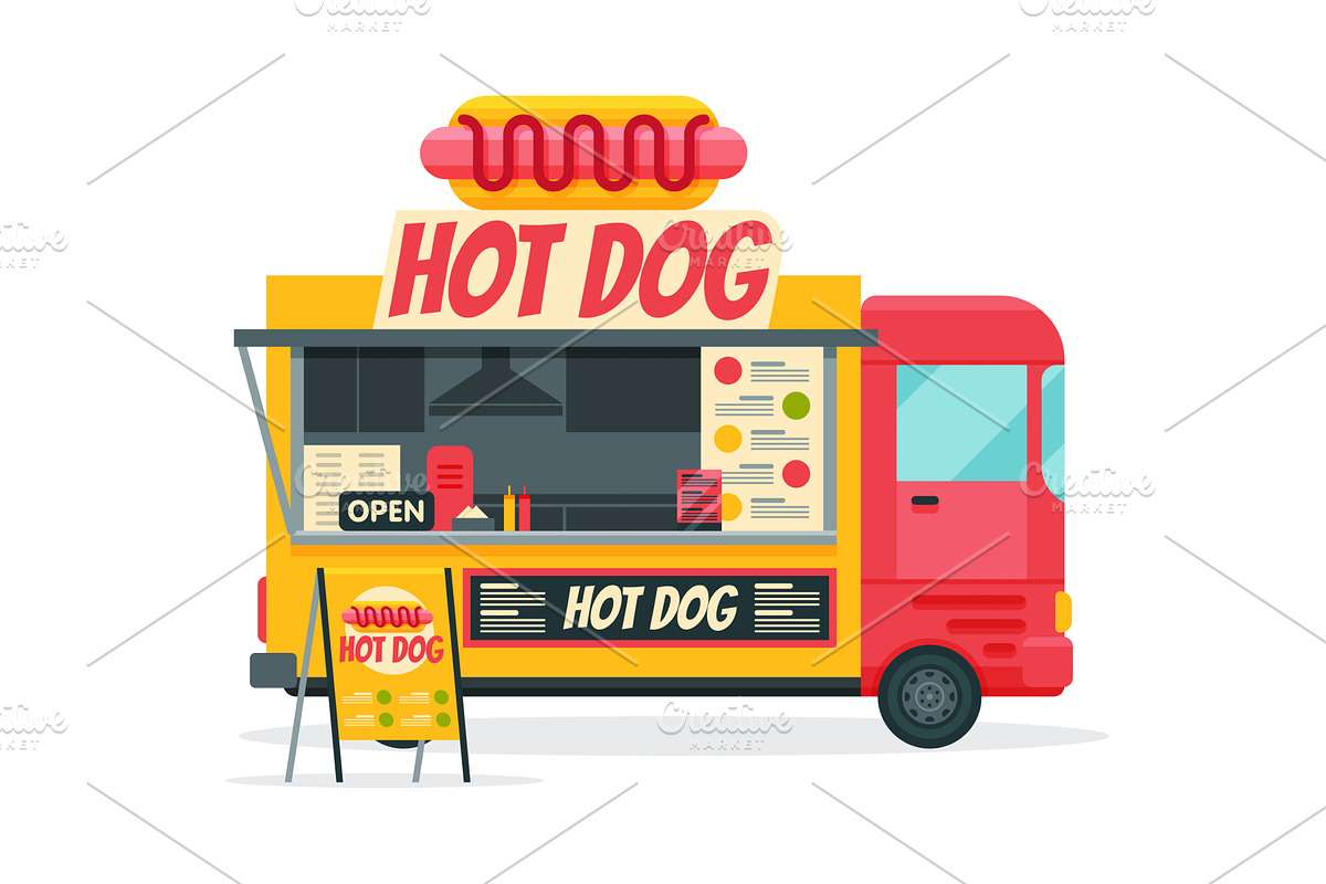 Hot Dog Food Truck, Street Meal, a Food Illustration by TopVectors