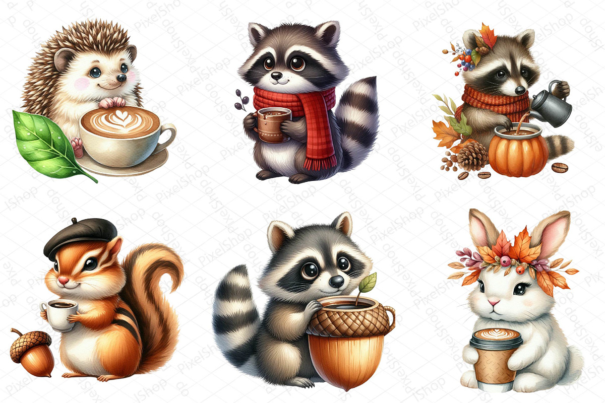 Fall Coffee Animals Clipart, an Illustration by DreamPrint404 (Photo 3 of 5)