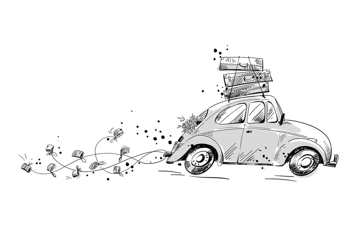 Just married car going on honeymoon, an Illustration by Kamenuka (Photo 4 of 4)
