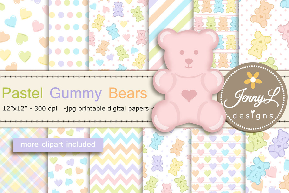 Pastel Gummy Bear Digital Papers, a Pattern Graphic by JennyL Designs (Photo 1 of 6)