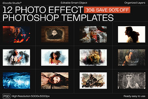 12 Photo Effect Templates, a Layer Style Add-On by iDoodle Studio