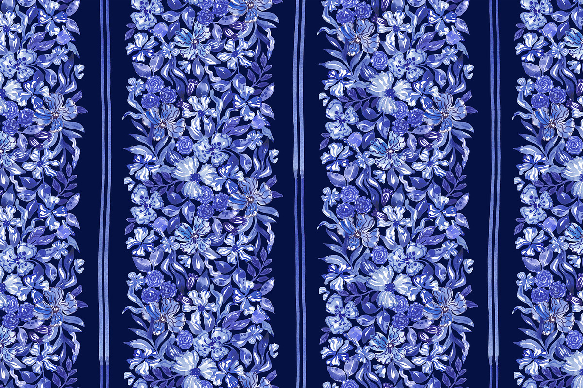 Blue Floral Vertical Seamless Border, a Pattern Graphic by SirenaArt (Photo 6 of 10)