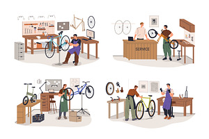 Bicycle repair service. Bike fixing, a Transportation Illustration by Good Studio
