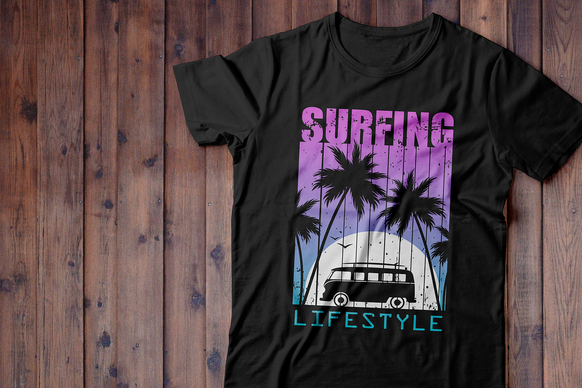 Print For T-shirt. Night Surfing, an Animal Illustration by Vector Market
