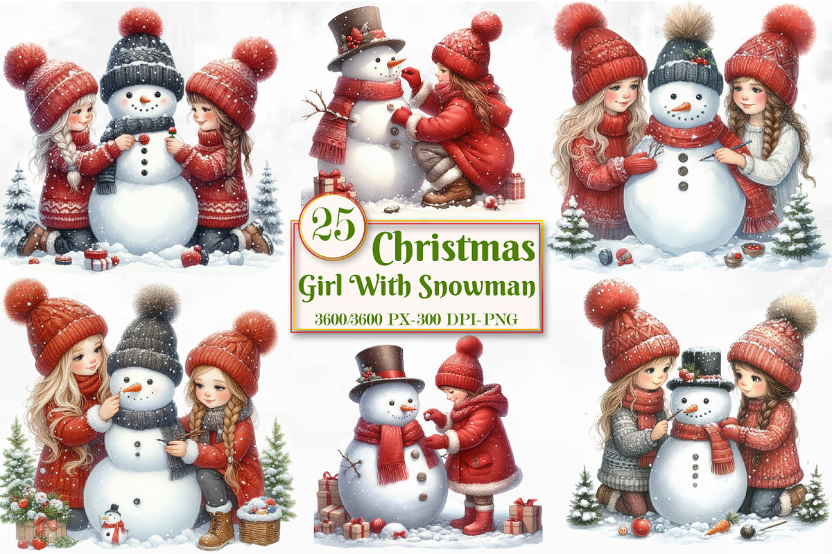 Christmas Girl With Snowman Sublimat, a Seasonal Illustration by Craft Nest (Photo 1 of 5)