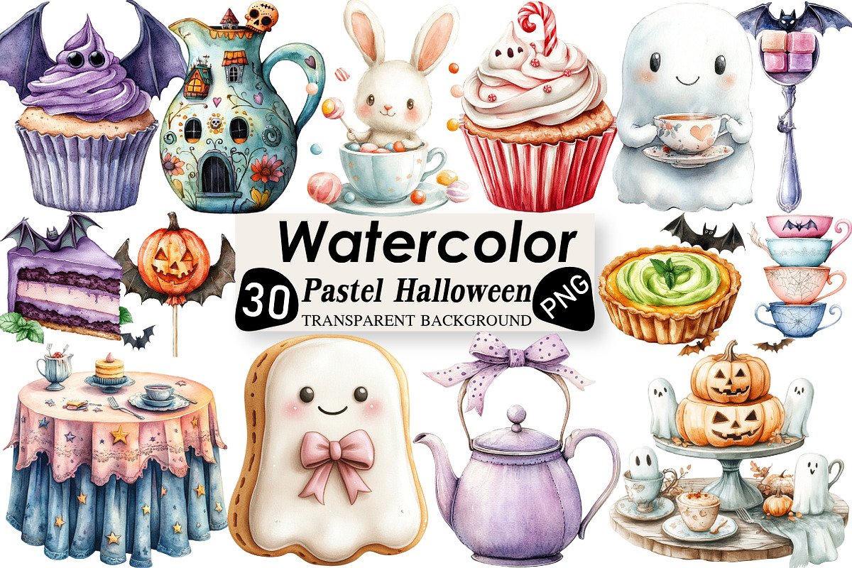 Pastel Halloween Tea Party Clipart, an Illustration by Black Bird Studio (Photo 1 of 6)