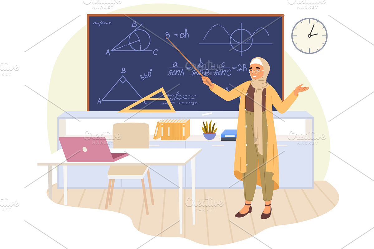An instructor explains geometry, an Education Illustration by SiberianArt