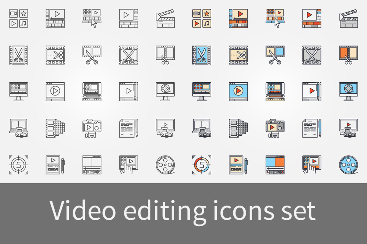 Video editting icons set, an Outline Icon by VenomousVector