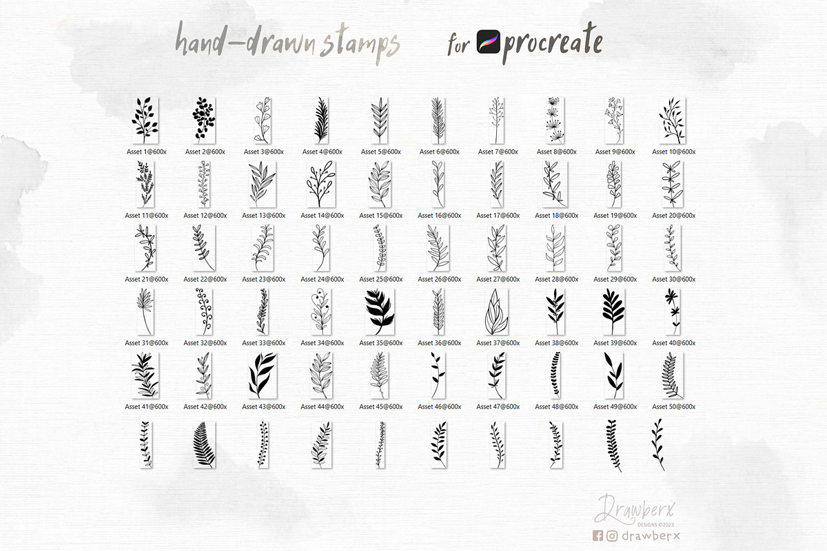 Leaves & Branches Stamp Brushes 003, a Brush Add-On by Drawberx (Photo 3 of 5)