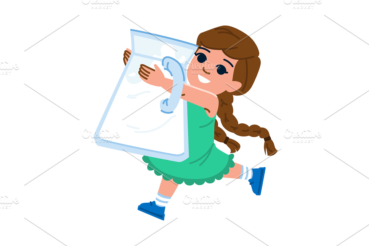 Smiling girl running and holding big, a Food Illustration by pikepicture
