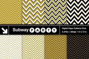 Gold, Black, White Chevron Papers