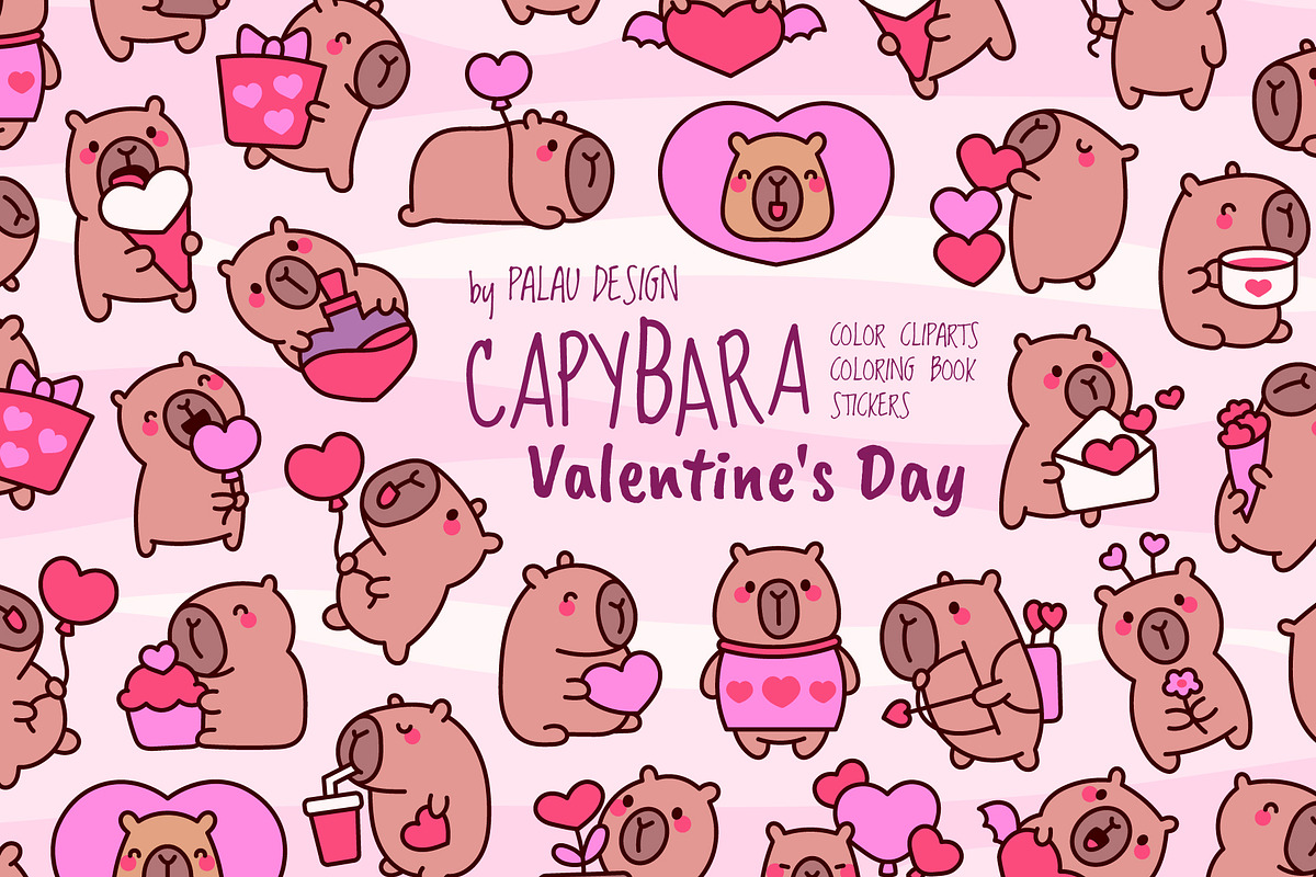 Cute Kawaii Capybara Valentine's Day, an Animal Illustration by Palau (Photo 1 of 12)