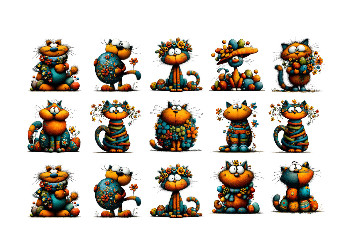 Whimsical Easter Cat Clipart Bundle, an Illustration by GatewayDesign (Photo 3 of 6)