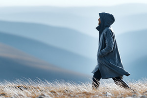 Man in hooded coat walking through, a Person Photo by MistyDay