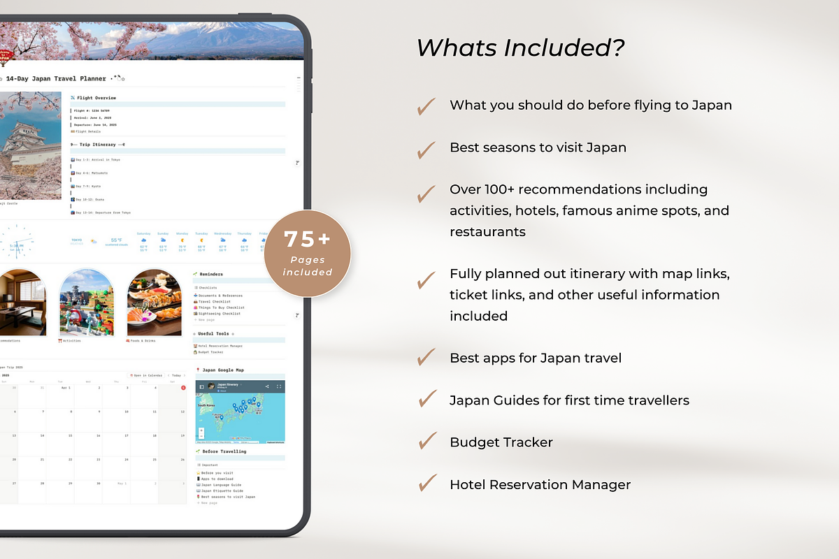 Notion Template Japan Travel Planner, an App Template by GlamWebDesigns (Photo 5 of 9)