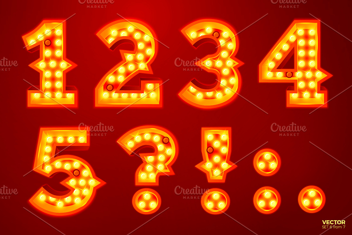 Vector Retro style light letters, a Decorative Illustration by Tashal (Photo 8 of 15)