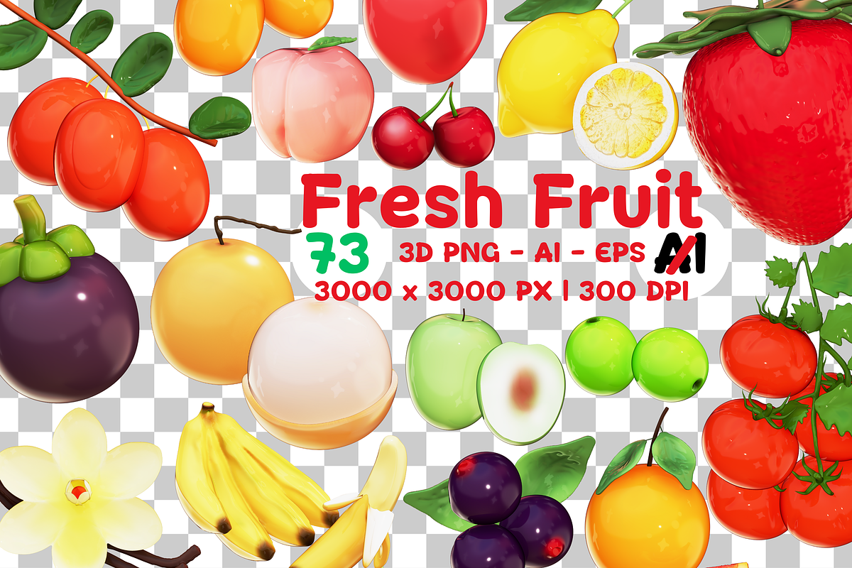 Fresh Fruit 3D 73 Clipart Bundle, a Food Illustration by Eyestudio (Photo 3 of 8)