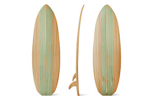 Wooden surfboard front, side and, an Object Illustration by art PVP - market