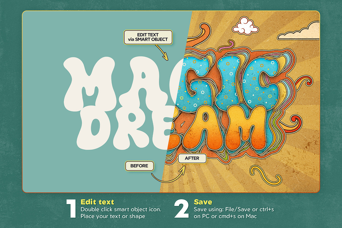 Retro Groovy Text Effects, a Layer Style Add-On by Andrew Skoch Design (Photo 2 of 9)