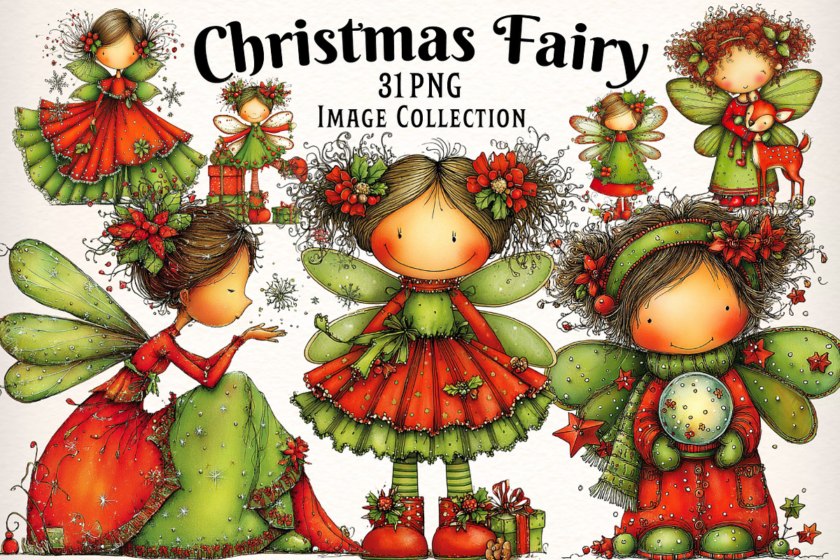 Whimsical Christmas Fairy Clipart, an Illustration by Dream Creation (Photo 1 of 7)
