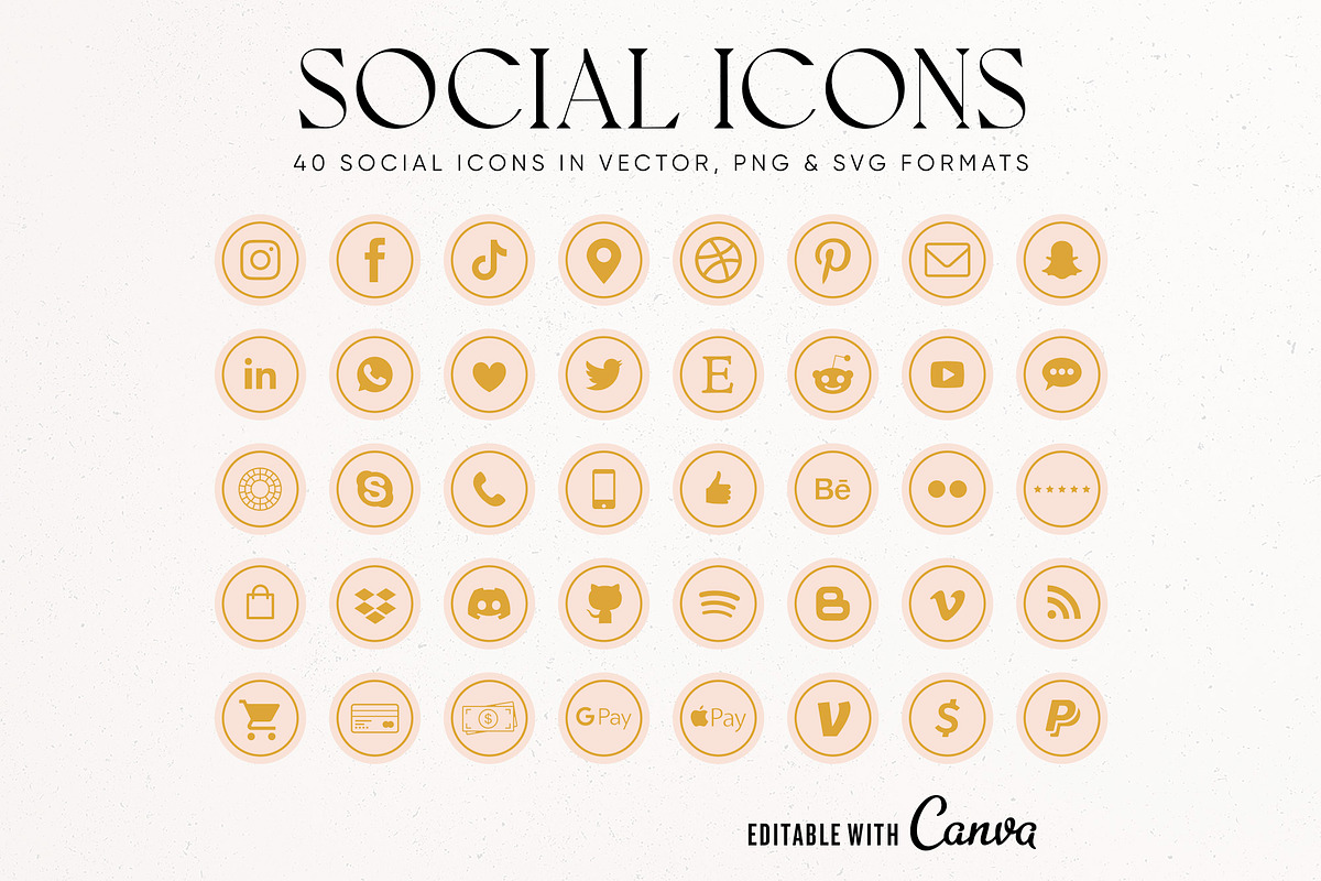 Peach Gold Social Media Icon Bundle, a Solid Icon by Indie Grace Design (Photo 1 of 2)
