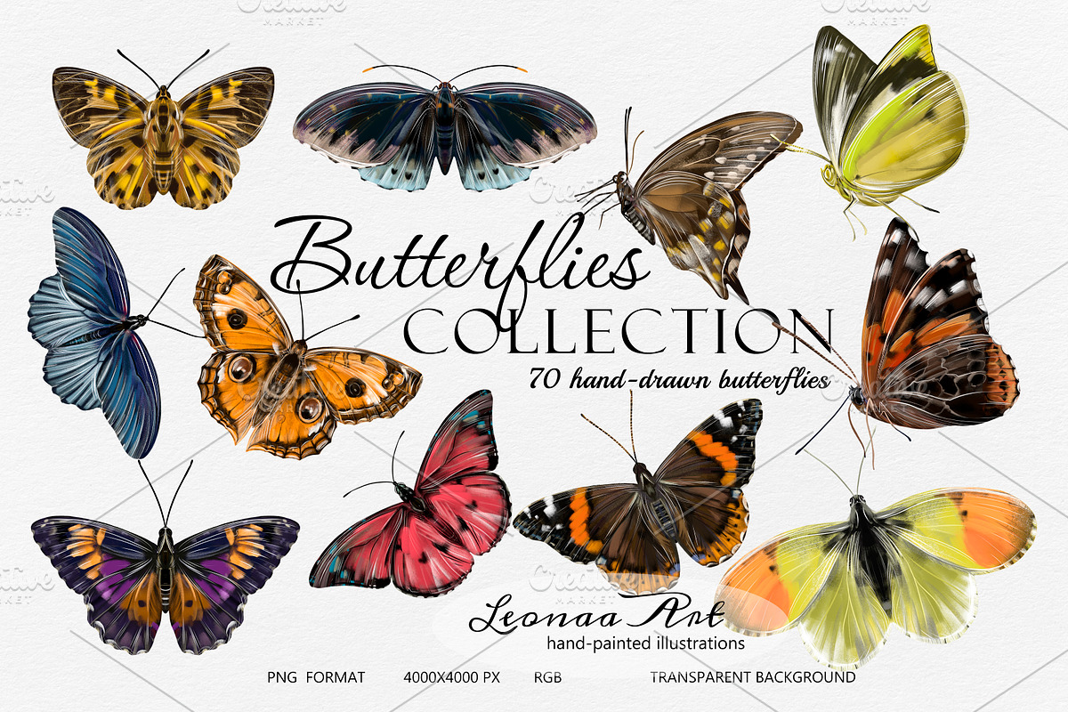 Butterflies Clipart Set, an Animal Illustration by Leonaa art (Photo 1 of 12)