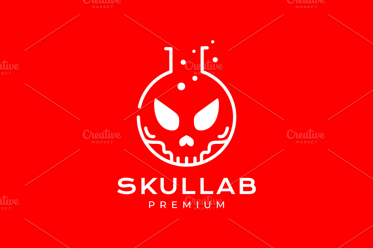 skull laboratory glass line logo, a Branding & Logo Template by devastd