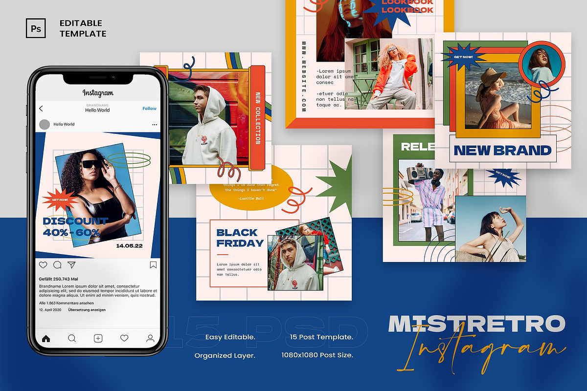 Misretro Social Media Template, a Social Media Template by Annora Studio (Photo 1 of 8)