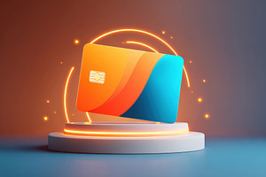 Glowing colorful card with light trails, a Business Photo by AlyaAnd