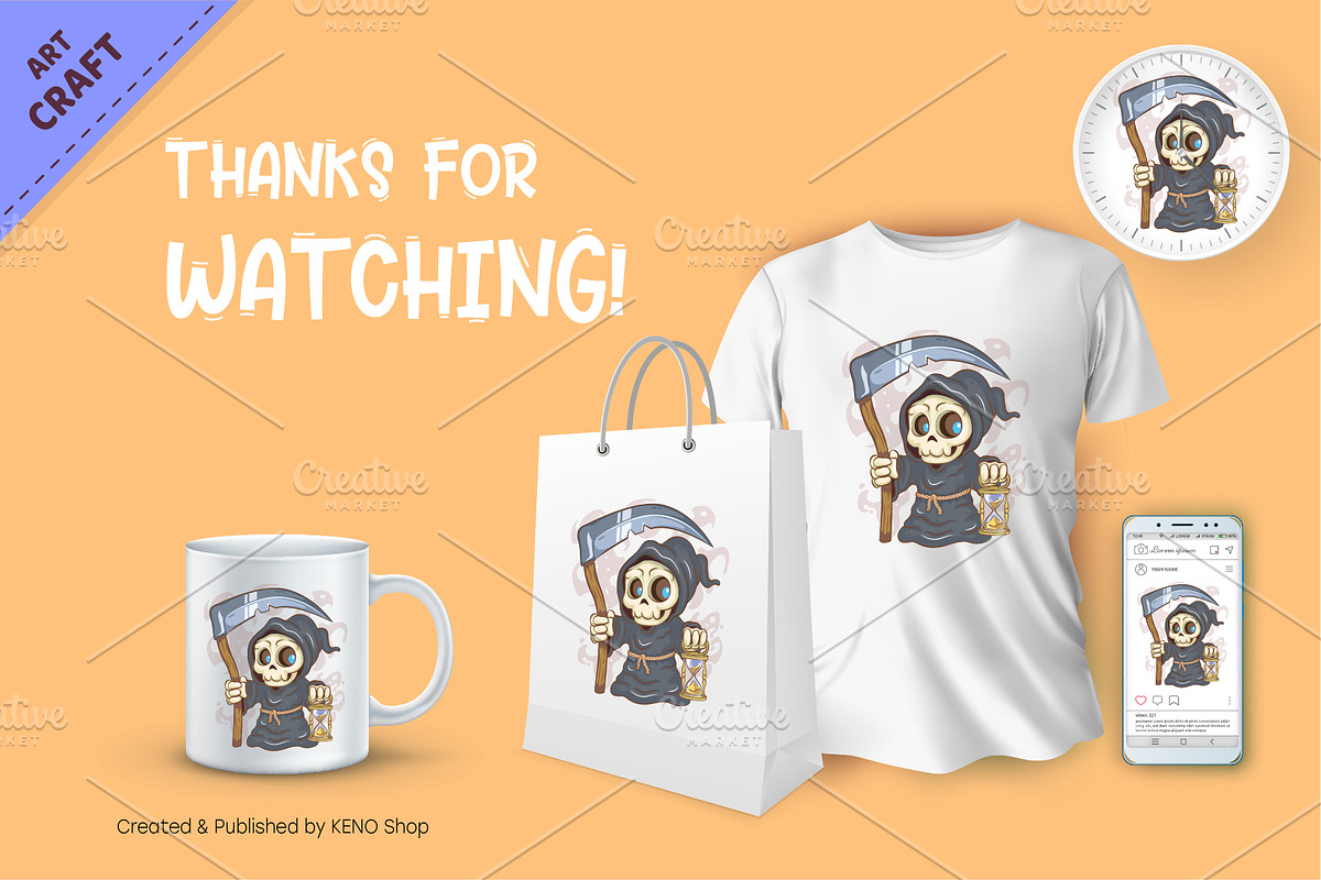Cute Cartoon Reaper. Crafting, an Animal Illustration by KENO Mascots (Photo 3 of 3)