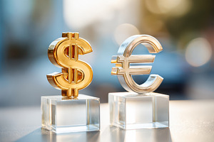 Gold dollar and silver euro symbols on clear blocks, a Business Photo by AlyaAnd