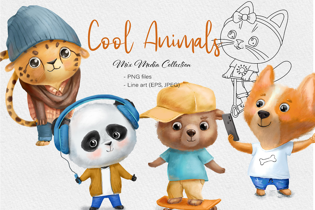 Cool Animals Characters, an Animal Illustration by ElenaPlatovaArt (Photo 1 of 7)