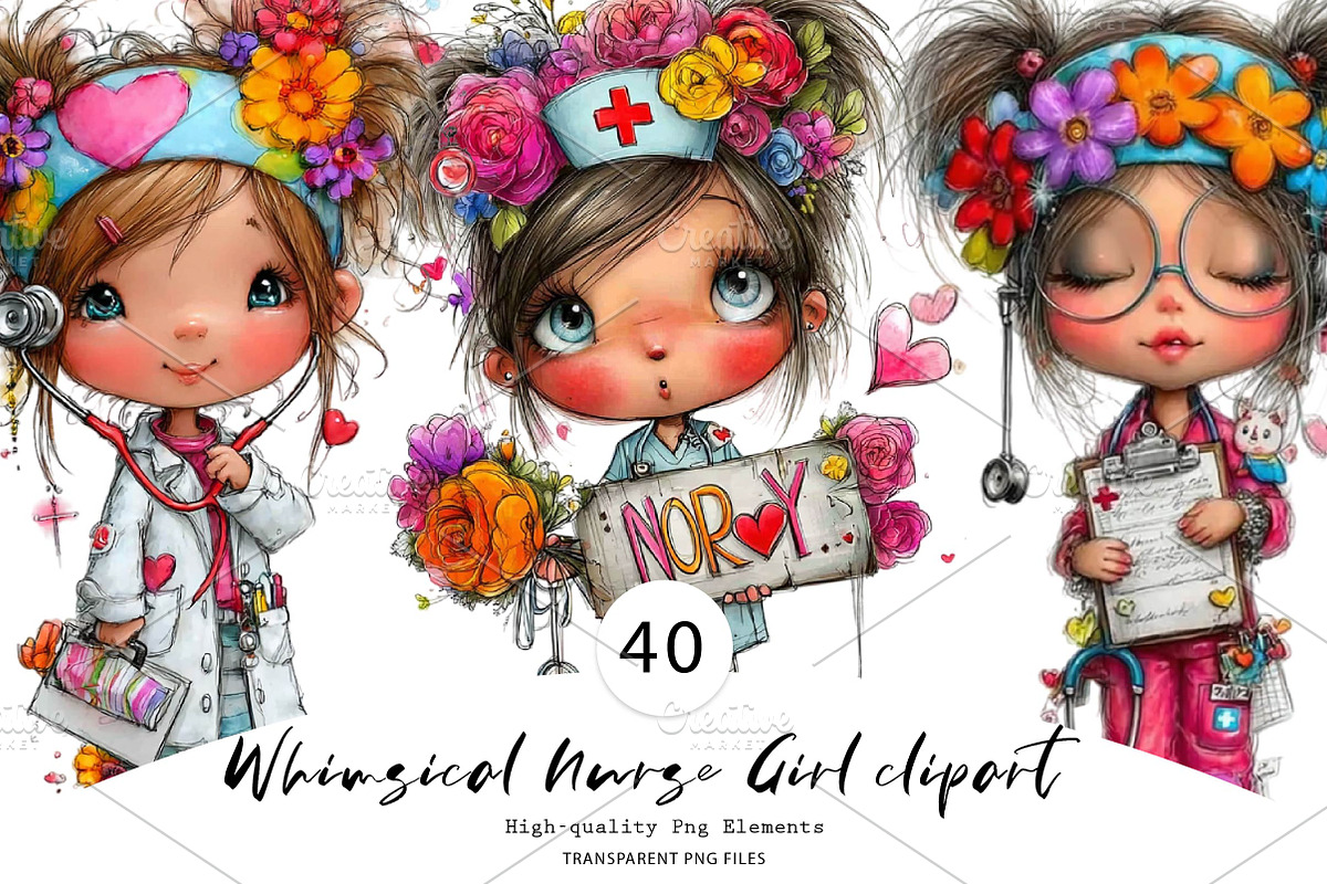 Whimsical Nurse Girl clipart, a Seasonal Illustration by CreationArt (Photo 1 of 7)