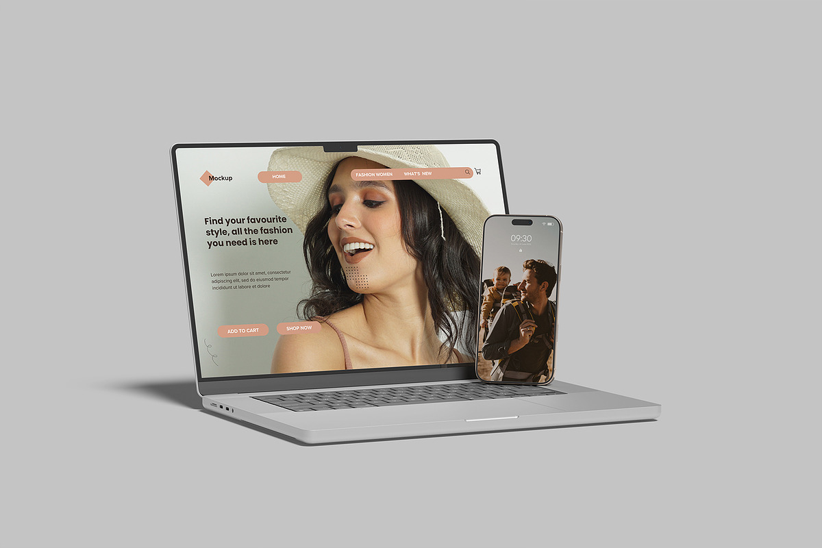 Smartphone with Laptop Mockup, a Device Mockup by lamorastudio (Photo 5 of 11)