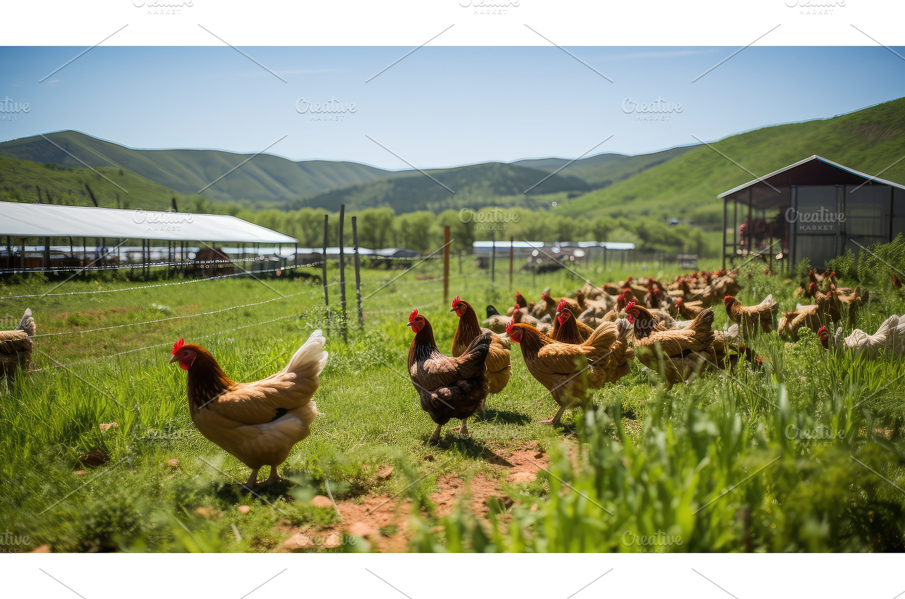 grass range chicken farm ai, an Animal Photo by pikepicture