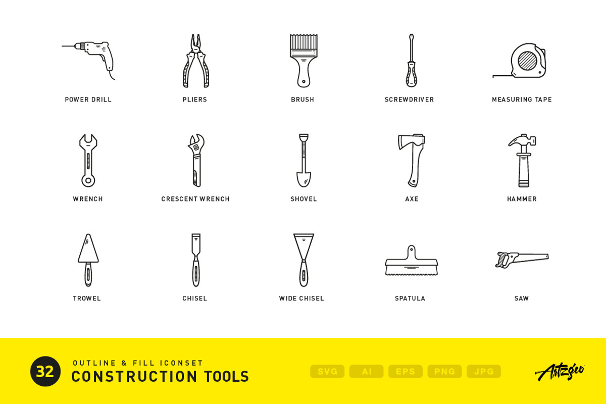 Construction tools (vector icons), a Solid Icon by Artzgeo (Photo 1 of 5)
