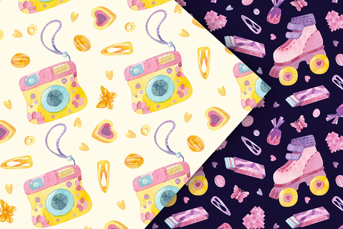 90s Watercolor clipart, patterns, a Decorative Illustration by Valin Malin (Photo 7 of 14)