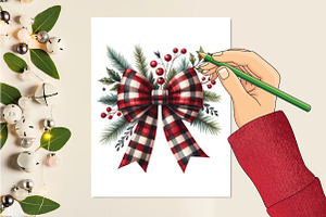 Christmas Buffalo Plaid Bow Clipart