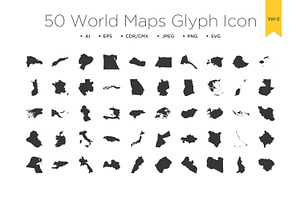 50 World Maps Glyph Icons Vol 2