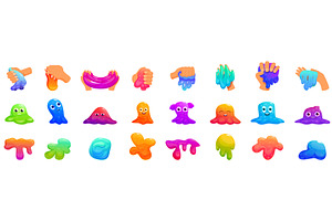 Slime toys icons set. Colorful slime, an Illustration by Ylivdesign