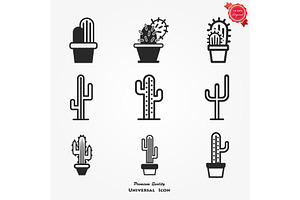 Different cactuses icons set