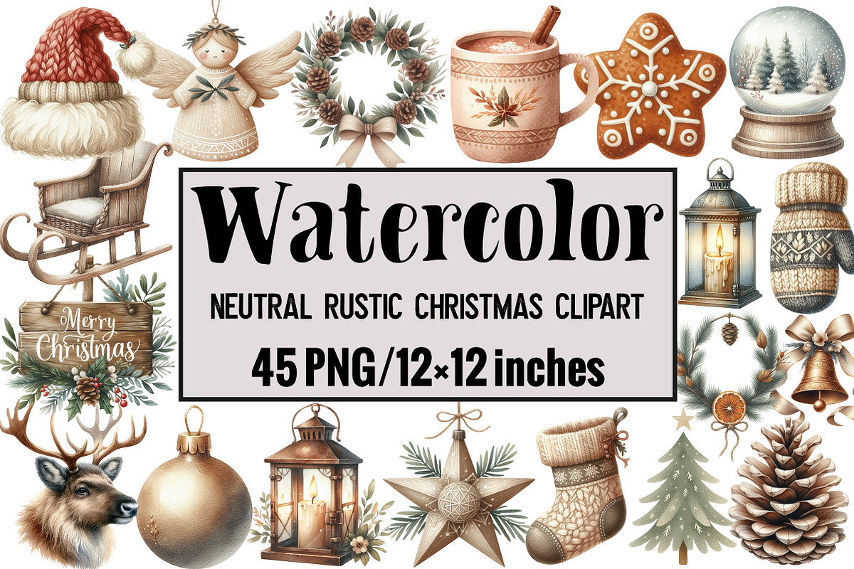 Neutral Rustic Christmas Clipart, an Illustration by Design Market (Photo 1 of 3)