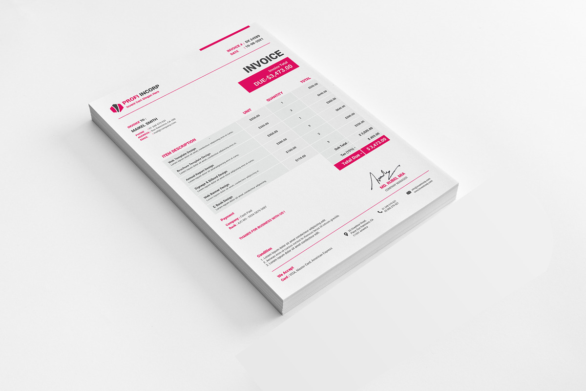 Pro Invoice Template, a Print Template by alimran24 (Photo 10 of 11)