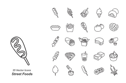 Street foods outline vector icons