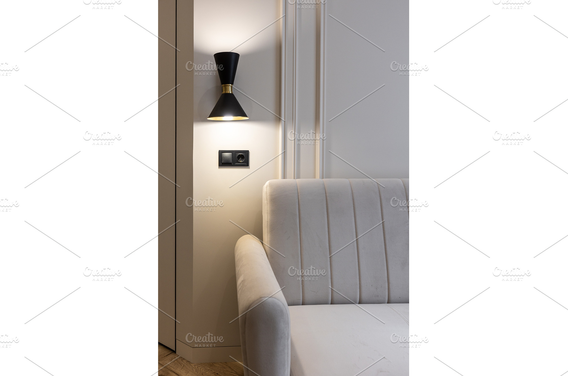 Black wall sconce lighting beside, an Architecture Photo by wip3out