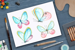 Watercolor Collection Of Butterflies