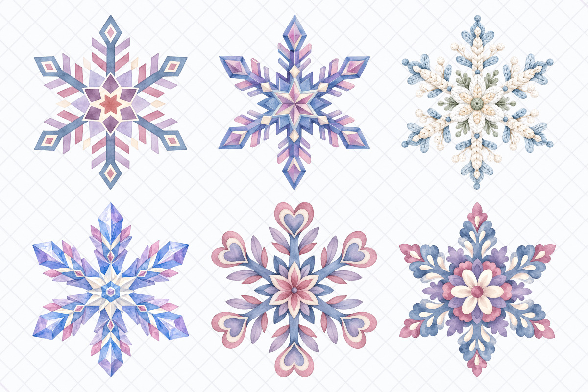 Watercolor Winter Snowflakes Clipart, a Seasonal Illustration by Whimsy Brush Studio (Photo 5 of 8)