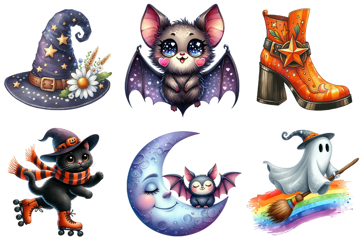 Cute Retro Halloween Clipart, an Illustration by Pixels.Craft (Photo 5 of 9)