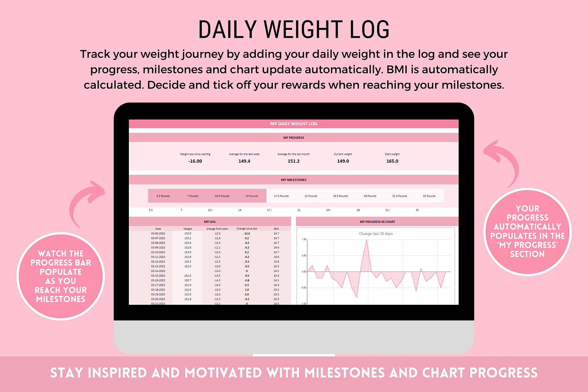 Weight Loss Tracker + Habit Tracker, a Templates & Theme by SunshineStudioBoutique (Photo 4 of 10)